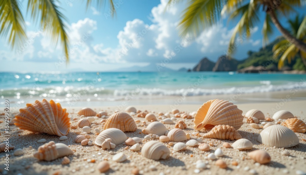 A beach scene with seashells and stars on the sand, where a silver spoon lies among them. Waves wash over the shore, creating a calm. A beach scene with seashells and stars on the sand, where a silver spoon lies among them. Waves wash over the shore, creating a calm.