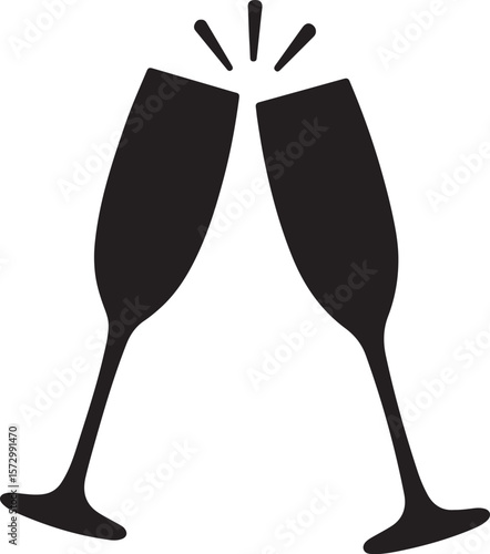 Two Champagne Glasses Toasting Silhouette for Event and Celebration Concept