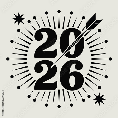 New year 2026 celebration with dart hitting target and starburst design