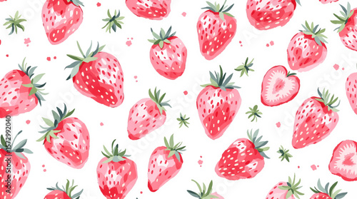 Watercolor pattern strawberries on white background