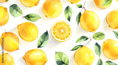 Hand drawn watercolor lemon Sicilian painting on white background. Fruit vector illustration. Pattern watercolor fruit.