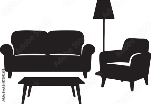 Silhouetted Couch and Furniture Set for Modern Living Room Layout Concepts