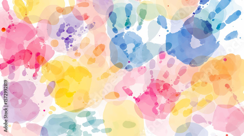 Colorful overlapping handprints forming an abstract pattern, expressing individuality, collaboration, and the lively spirit of artistic expression