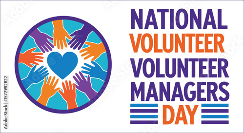 Diverse hands forming heart shape with national volunteer managers day text diversity unity
