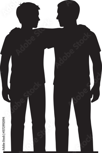 Silhouette of Two Male Friends with Arms Around Shoulders for Friendship Theme