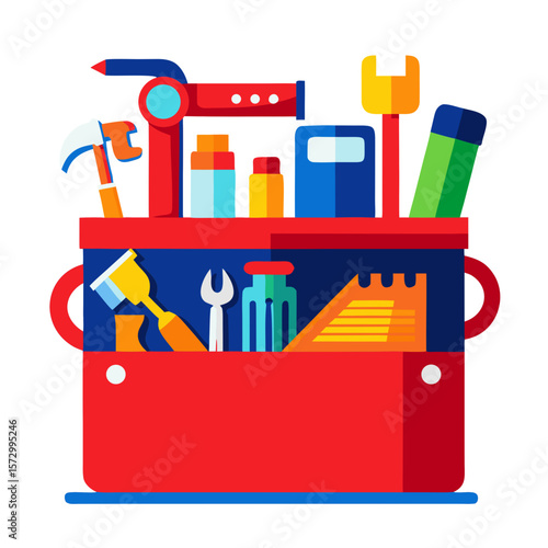 Cartoon Red Toolbox with Colorful Tools – Flat Kids’ Illustration in Front View