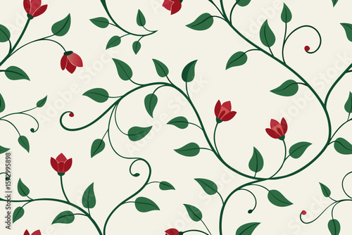 Hand sketched floral vines seamless pattern vector illustration