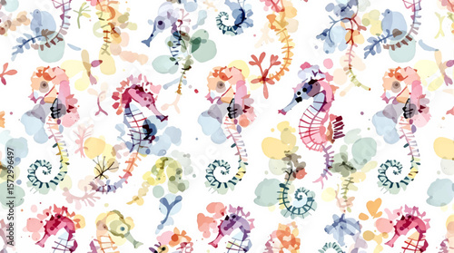 Pastel Watercolor Seahorse Pattern — Dreamy Oceanic Illustration for Decor and Design