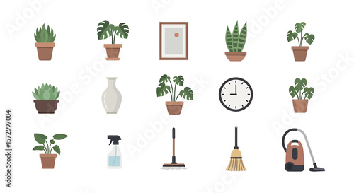Home Decor and Cleaning Vector Icon Set
