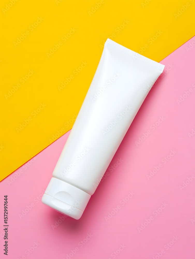 Pink and Yellow Pastel Moisturizer Tube on Colorful Background Pink and Yellow Pastel Moisturizer Tube on Colorful Background