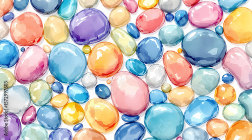 Watercolor color pebbles on white background