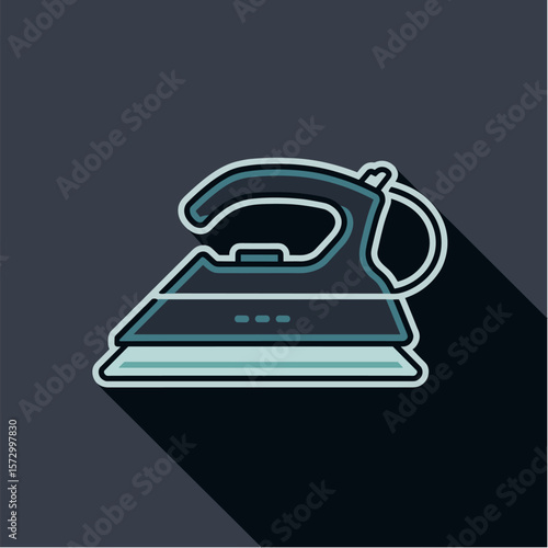 Steam iron in flat vector with dark background, Dark Mode UI style