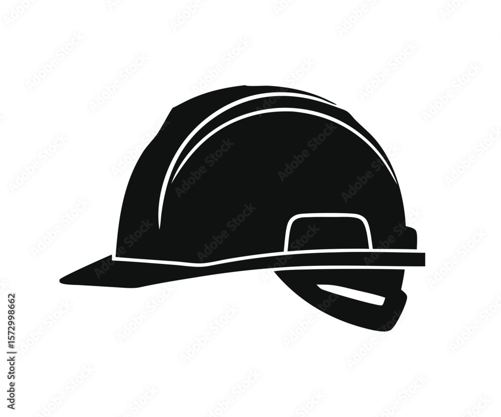 Fototapeta premium construction helmet profile black and white silhouette vector illustration
