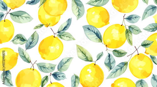Hand drawn watercolor lemon Sicilian painting on white background. Fruit vector illustration. Pattern watercolor fruit.