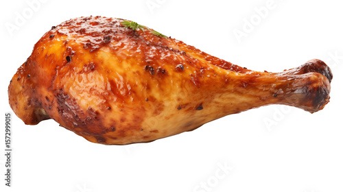 Delicious roast chicken leg against a transparent background, perfect for culinary projects.