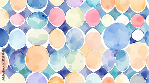 Watercolor seamless pattern with bubles and circles. Abstract geometric pattern. Colorful hand painted watercolor circles on white background	