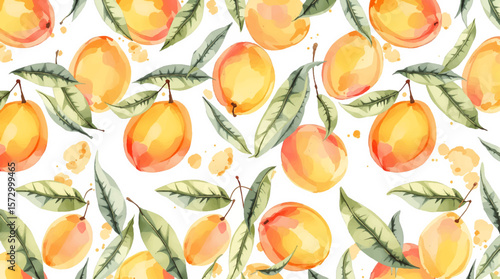 Persimmon seamless pattern. vector illustration ripe persimmon isolated on white background