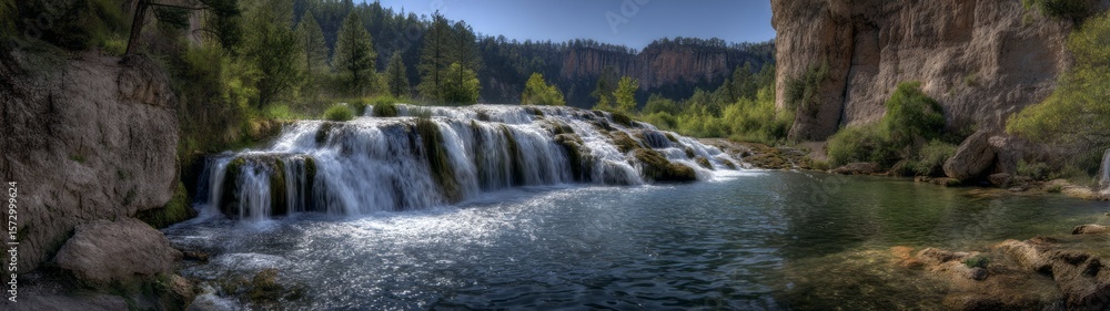 Fototapeta premium Scenic waterfall adventure nature park hdr 360 degrees hdri view