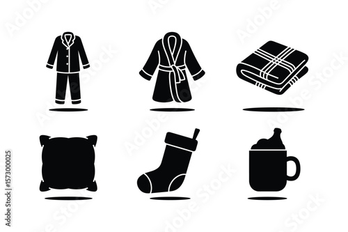 Pajamas robe blanket pillow stocking mug vector