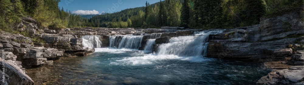 Fototapeta premium Scenic waterfall adventure nature hdr 360 degrees hdri landscape