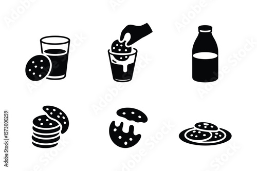 Cookies and milk icons glass bottle