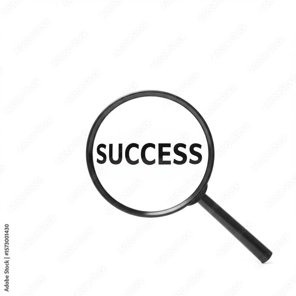 Success in Focus: Magnifying Glass Highlights Achievement, Isolated on White. Success in Focus: Magnifying Glass Highlights Achievement, Isolated on White.