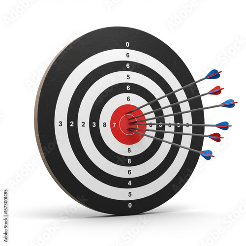 Target Achieved: Arrows Hit Bullseye on White, Demonstrating Success and Precision.