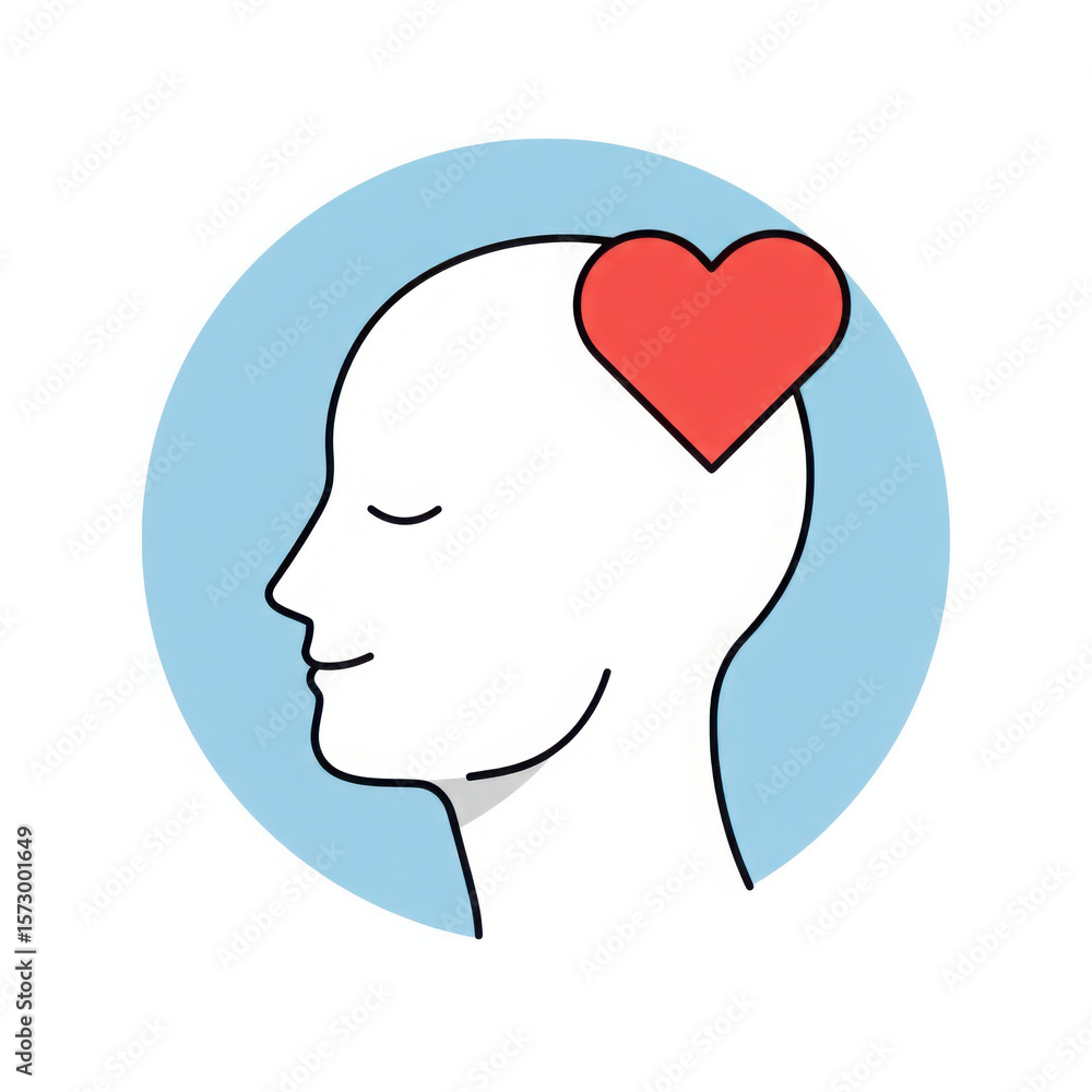 Stylized human head profile with a red heart inside isolated on transparent background Stylized human head profile with a red heart inside isolated on transparent background