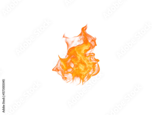 Bright orange flame isolated on white background, fiery graphic element