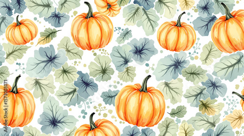 Watercolor background pattern pumpkins on white background