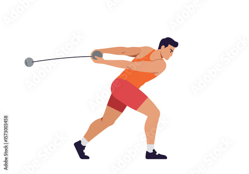 Athlete in Orange Tank Top Preparing to Throw Hammer in Track and Field Event.