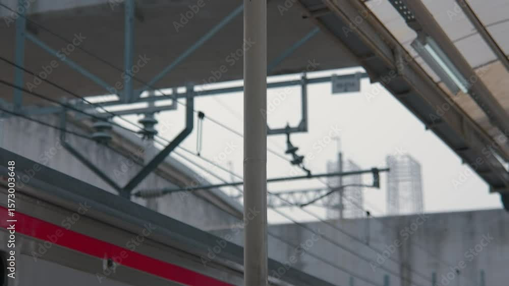 Train Station Pole with Urban Background Train Station Pole with Urban Background