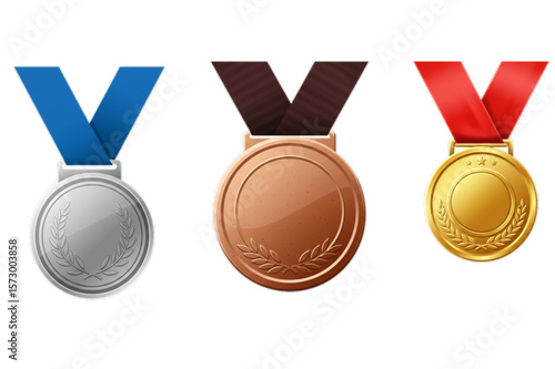 Featuring gold, silver, and bronze medals for winner, champion, and competition achievement, this graphic is perfect for event themes.