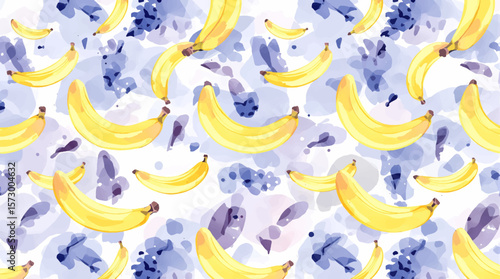 Watercolor background pattern bananas on white background	