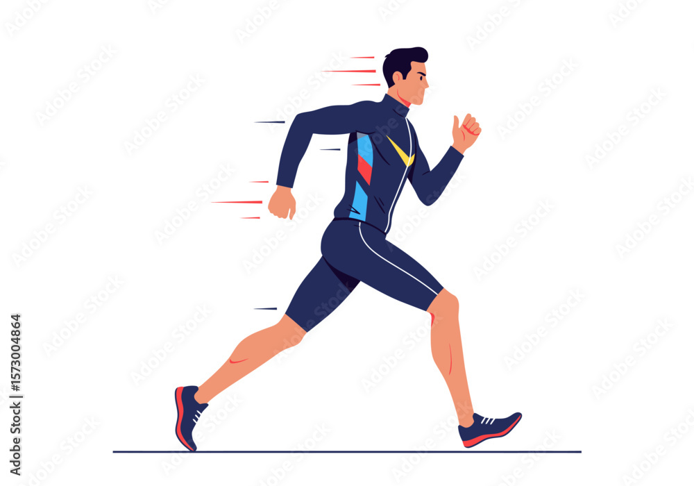 Fototapeta premium Dynamic Runner in Blue Tracksuit with Speed Lines Vector Illustration.
