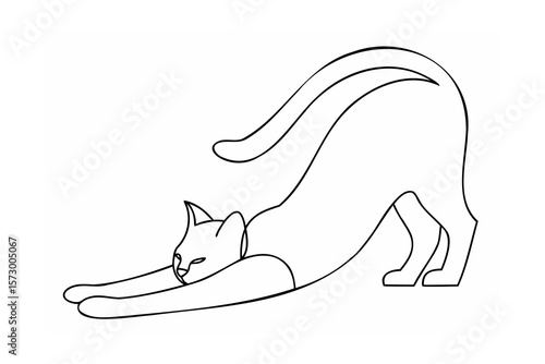 Black line art of a cat stretching yoga feline