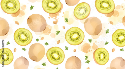 Watercolor background pattern kiwi on white background	