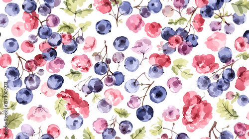 Berry seamless pattern. Cherry, strawberry, blueberry. Vector illustration 
