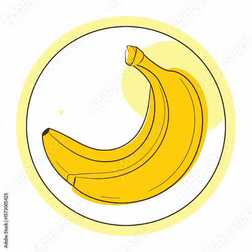Isolated Yellow Banana in Circular White Background with Outline Style Graphic Design Element Fruit Vector Illustration