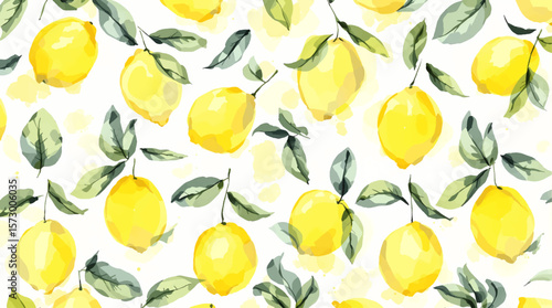 Hand drawn watercolor lemon Sicilian painting on white background. Fruit vector illustration. Pattern watercolor fruit.	
