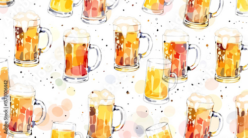 Watercolor background pattern beer on white background