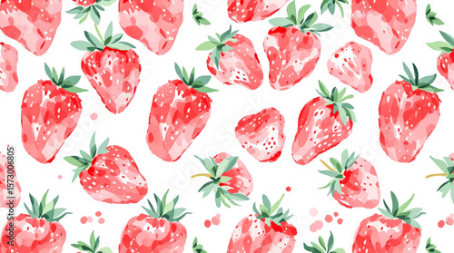 Watercolor pattern strawberries on white background