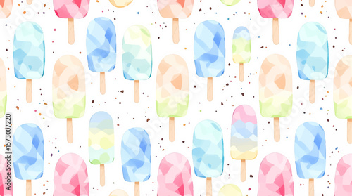 Watercolor pattern ice cream white background vector	