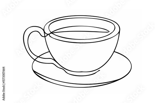Black and white coffee cup and saucer line drawing