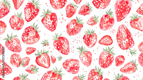 Watercolor pattern strawberries on white background