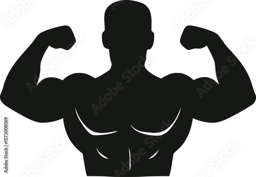 Silhouette of a muscular man flexing his biceps and showing off his physique.