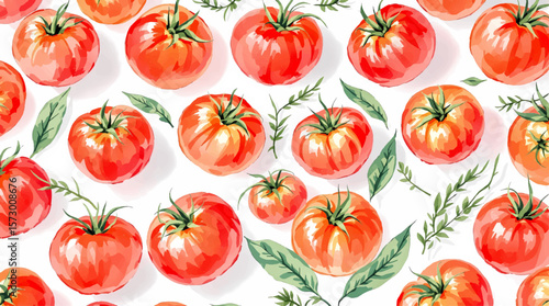 Watercolor pattern tomatoes on white background