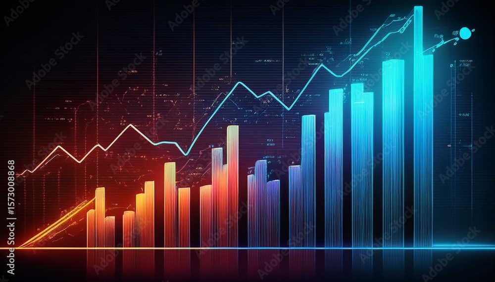 steep decline bar graph with digital data background display steep decline bar graph with digital data background display