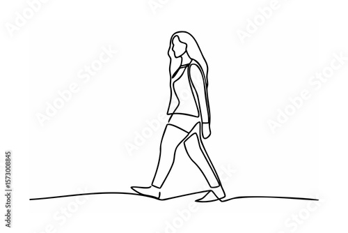 Woman walking with long hair and stylish outfit vector
