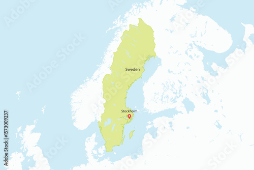 Vector graphic artwork suitable for print and web containing flat detailed map of SWEDEN